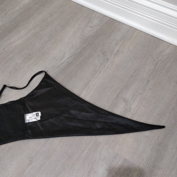 NWOT black silky tie front crop bralette - Picture 6 of 16